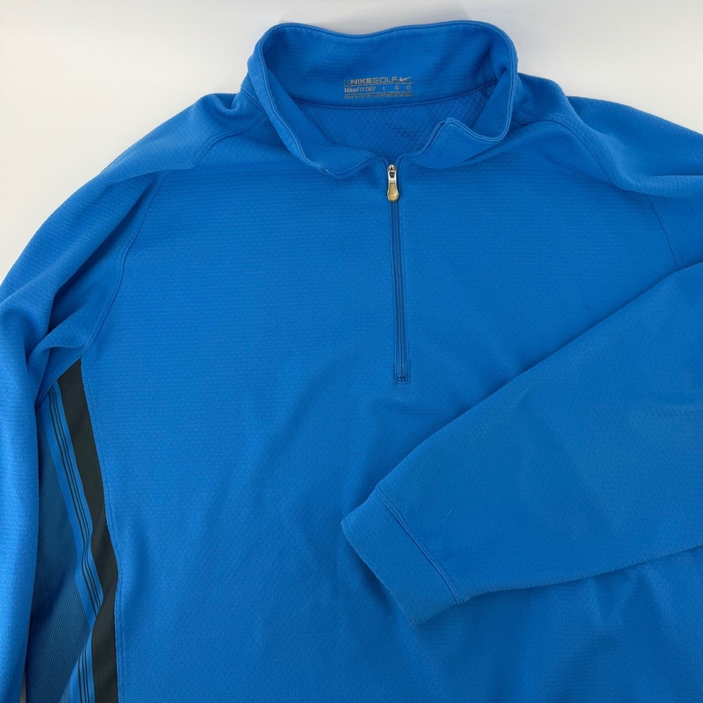 Nike Golf Fit Dry Mens Large Blue 1/4 Zip Pullover Textured Long Sleeve Shirt